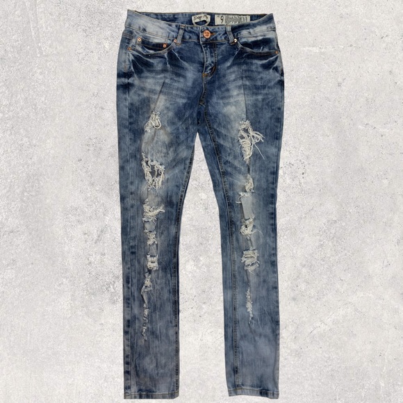 Indigo Rein Perfectly Distressed Destroyed Jeans - Size 9 - Picture 1 of 11